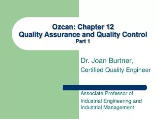 Ozcan: Chapter 12 Quality Assurance and Quality Control Part 1