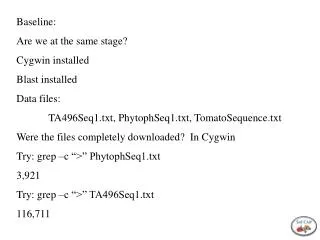 Baseline: Are we at the same stage? Cygwin installed Blast installed Data files: