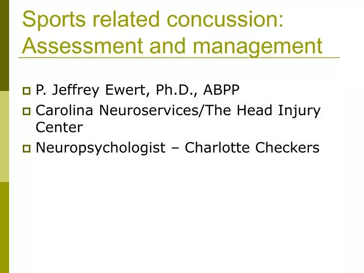 sports related concussion assessment and management