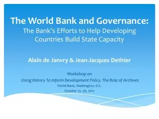 Alain de Janvry &amp; Jean-Jacques Dethier Workshop on