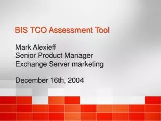 BIS TCO Assessment Tool