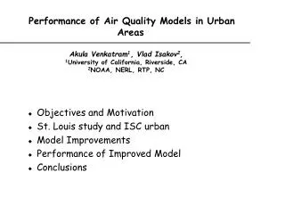 Performance of Air Quality Models in Urban Areas