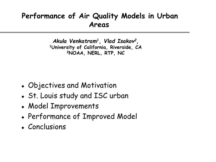 performance of air quality models in urban areas