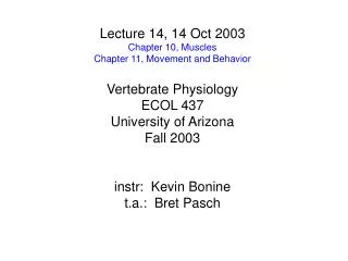 Lecture 14, 14 Oct 2003 Chapter 10, Muscles Chapter 11, Movement and Behavior