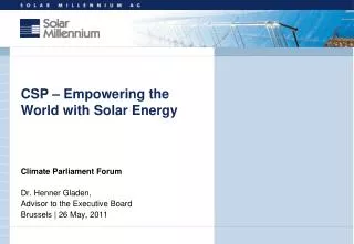 Climate Parliament Forum Dr. Henner Gladen, Advisor to the Executive Board