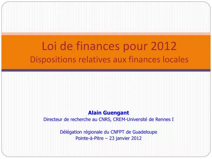 loi de finances pour 2012 dispositions relatives aux finances locales
