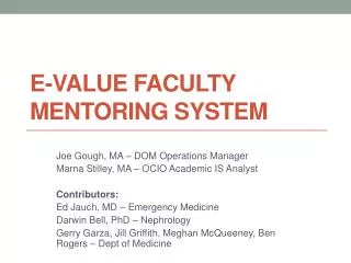 E-Value Faculty Mentoring System