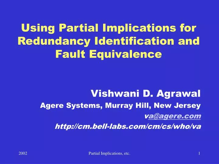 using partial implications for redundancy identification and fault equivalence
