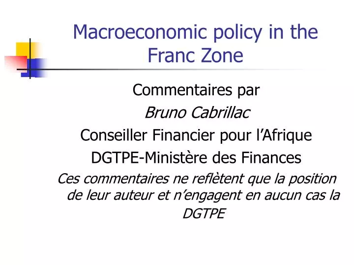 macroeconomic policy in the franc zone