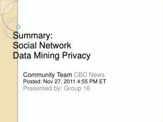 summary social network data mining privacy