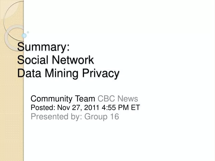 summary social network data mining privacy