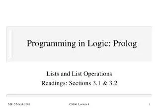 Programming in Logic: Prolog