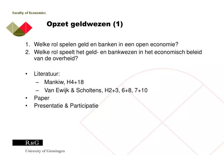 opzet geldwezen 1