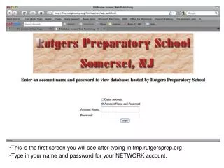 This is the first screen you will see after typing in fmp.rutgersprep