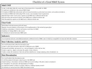 Checklist of a Good M&amp;E System