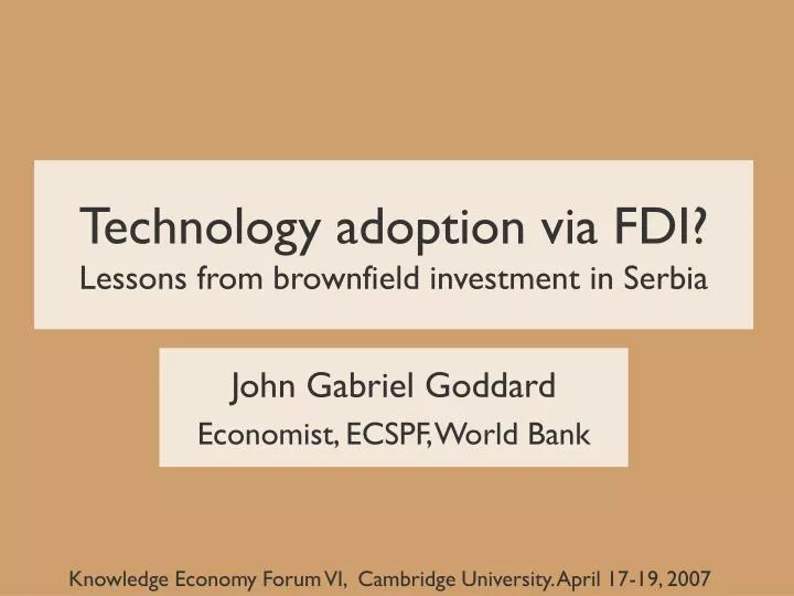 technology adoption via fdi lessons from brownfield investment in serbia