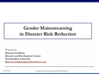 Gender Mainstreaming in Disaster Risk Reduction