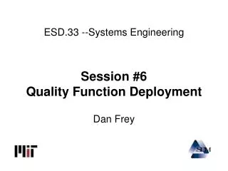 ESD.33 --Systems Engineering Session #6 Quality Function Deployment