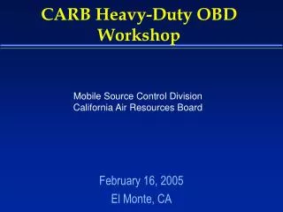 CARB Heavy-Duty OBD Workshop