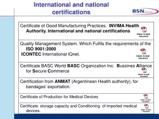 international and national certifications