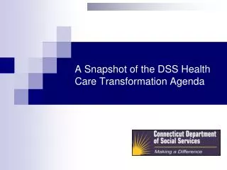 A Snapshot of the DSS Health Care Transformation Agenda