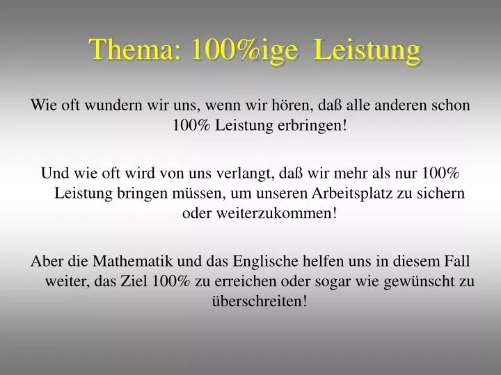 thema 100 ige leistung