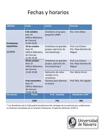 fechas y horarios