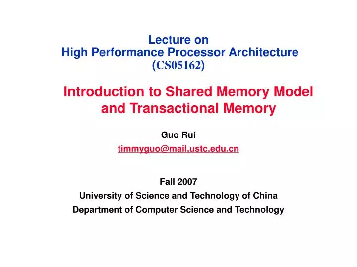 lecture on high performance processor architecture cs05162