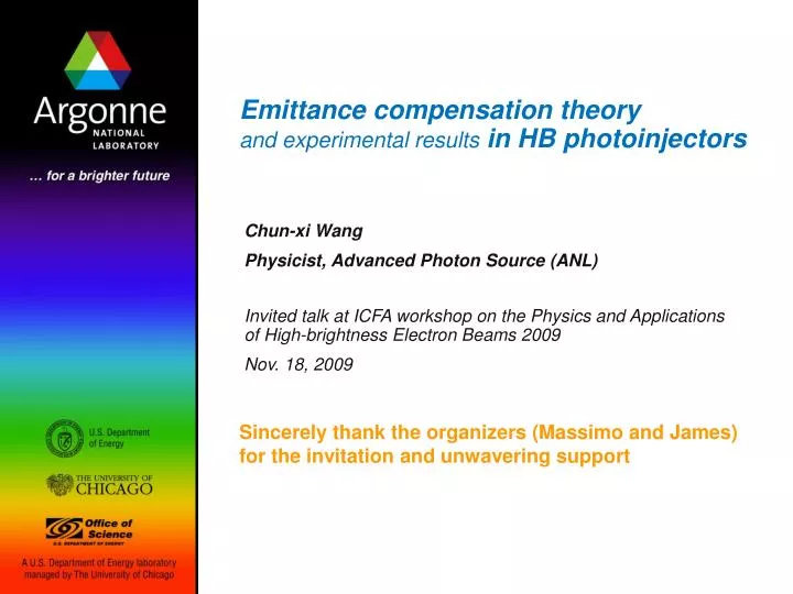 emittance compensation theory and experimental results in hb photoinjectors