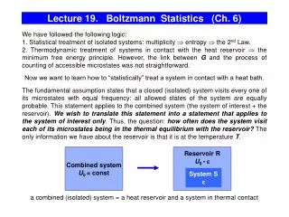 Lecture 19. Boltzmann Statistics (Ch. 6)