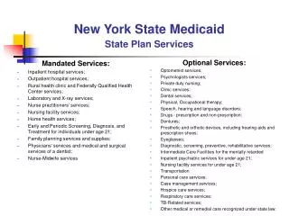 New York State Medicaid State Plan Services
