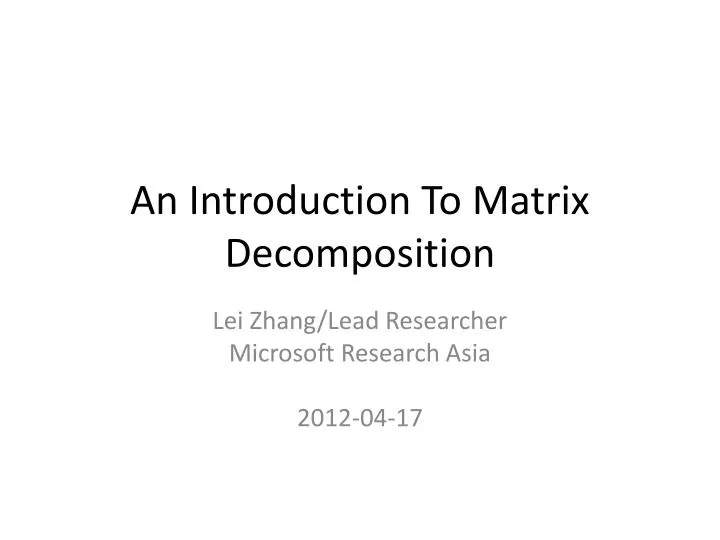 an introduction to matrix decomposition