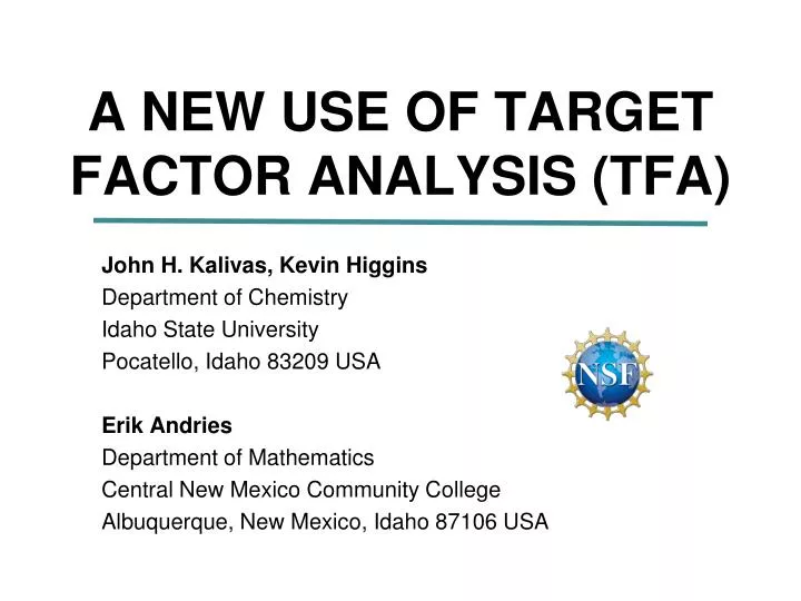 a new use of target factor analysis tfa