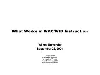 What Works in WAC/WID Instruction