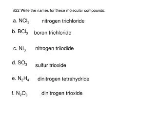 #22 Write the names for these molecular compounds: a. NCl 3