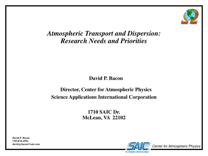 atmospheric transport and dispersion research needs and priorities