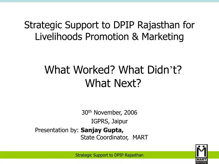 strategic support to dpip rajasthan for livelihoods promotion marketing