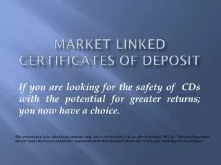 Market Linked certificates of deposit