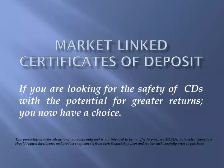 market linked certificates of deposit