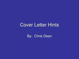 Cover Letter Hints