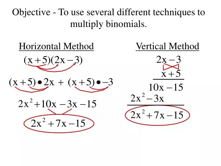 objective to use several different techniques to multiply binomials
