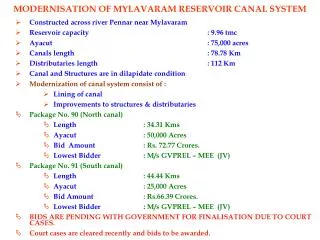 Constructed across river Pennar near Mylavaram Reservoir capacity				: 9.96 tmc