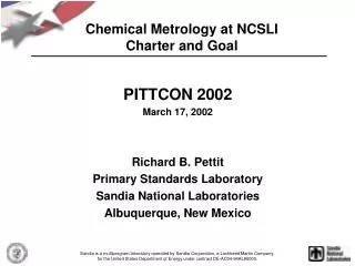 Chemical Metrology at NCSLI Charter and Goal