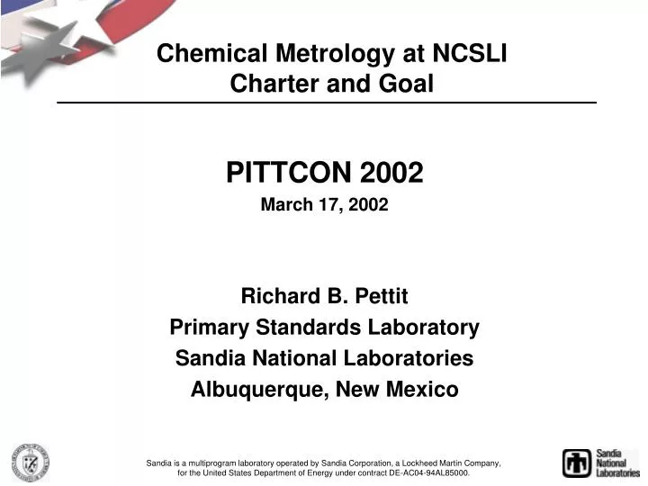 chemical metrology at ncsli charter and goal