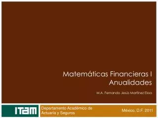 Matemáticas Financieras I Anualidades M.A. Fernando Jesús Martínez Eissa