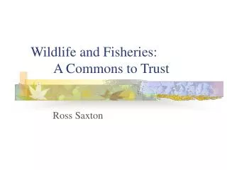 Wildlife and Fisheries: 	A Commons to Trust