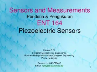 Sensors and Measurements Penderia &amp; Pengukuran ENT 164 Piezoelectric Sensors