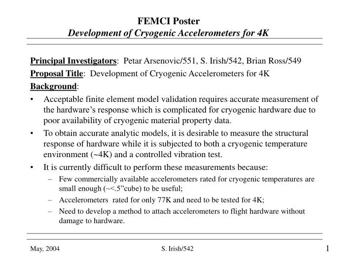 femci poster development of cryogenic accelerometers for 4k