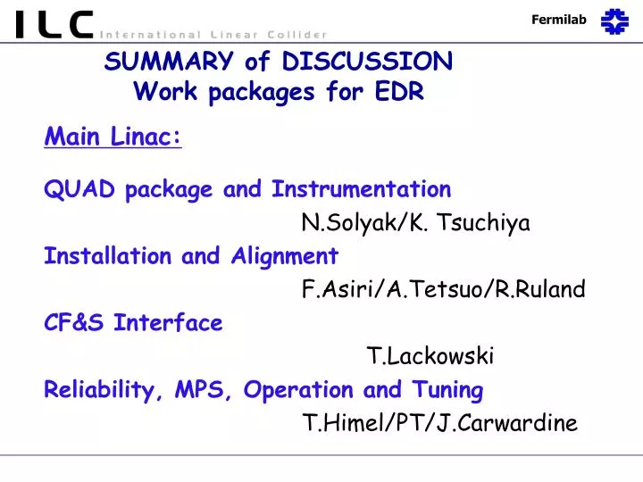 summary of discussion work packages for edr