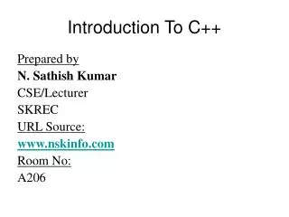 Introduction To C++